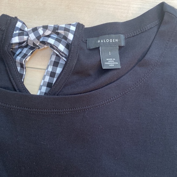 Halogen Womens Size Large Black & Checkered Cute Tee. Ruffle. Great Material. - Picture 10 of 11